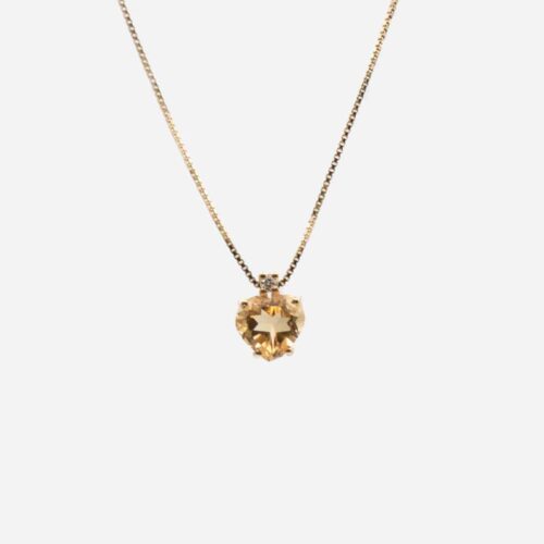 Collier en Or 18 Carats, Citrine Cœur et Diamant Naturel