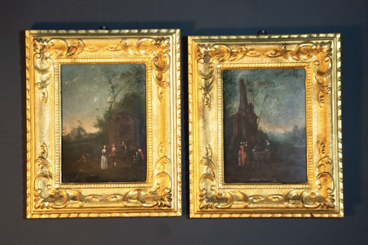 Dyptique, Paysages et Scène Galantes, Ecole Flammande XVIIIe