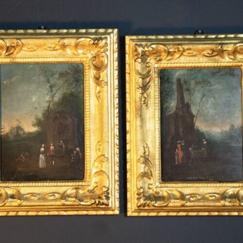 Dyptique, Paysages et Scène Galantes, Ecole Flammande XVIIIe