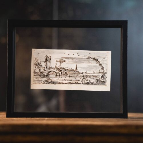 Vue d'un Village Italien sur un Lagon – XVIIIe Siècle