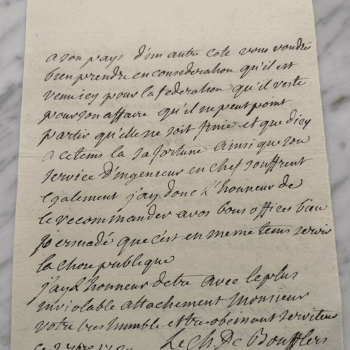Lettre manuscrite du Chevalier de Boufflers