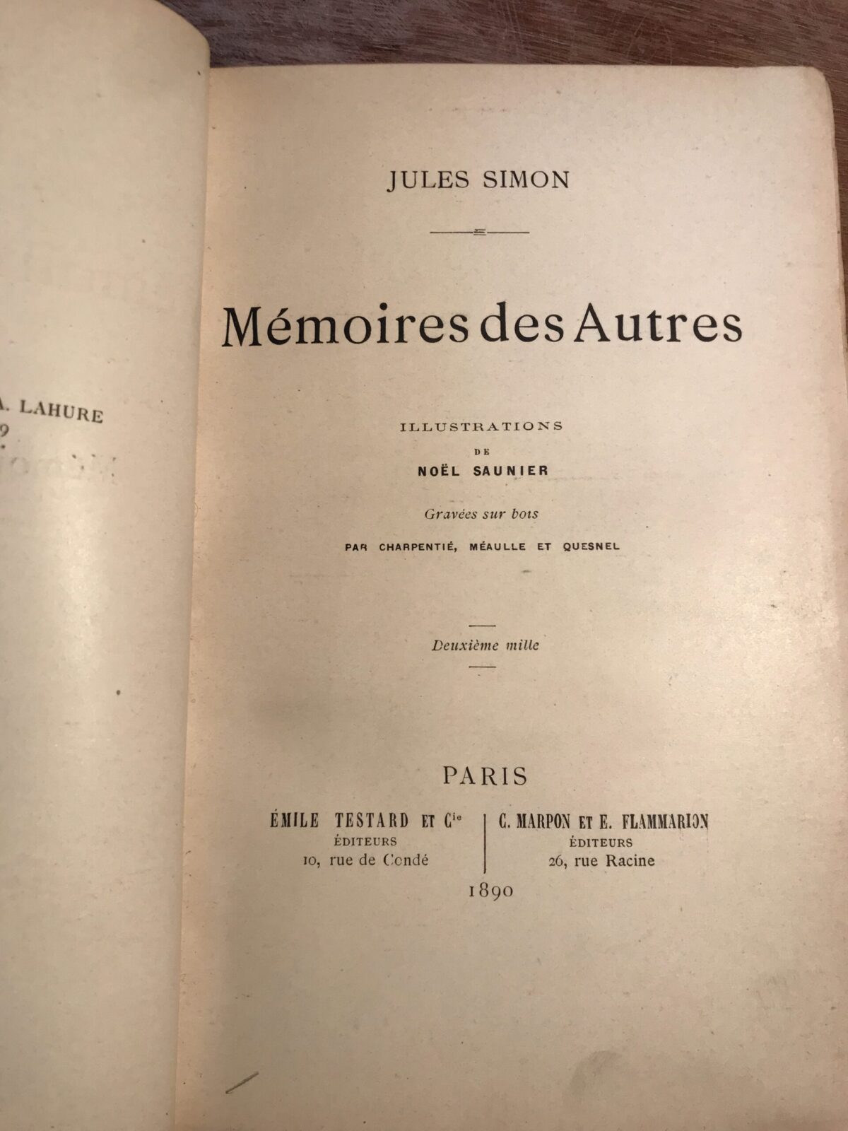 Jules Simon – Mémoires des autres (1890)