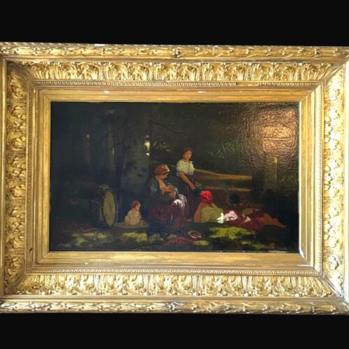 Famille Romani Dans Une Clairière – Huile Sur Panneau, XIXe Siècle